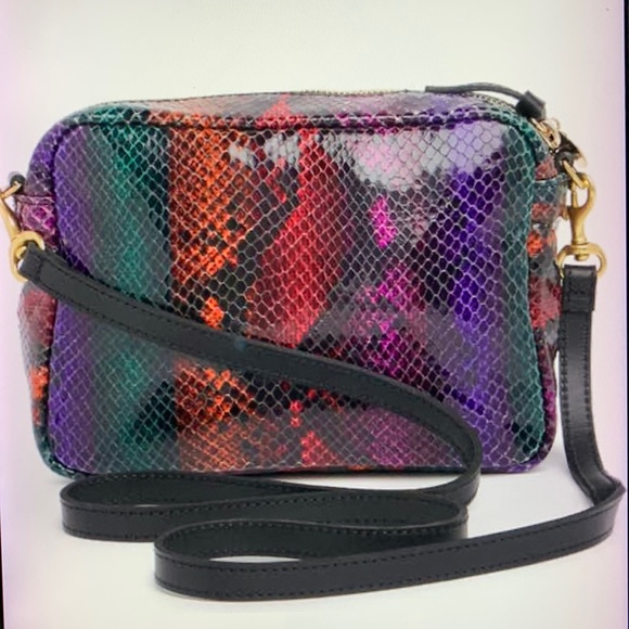 Clare . V Midnight Rainbow snakeskin Embossed Leather Crossbody Bag - Picture 2 of 9